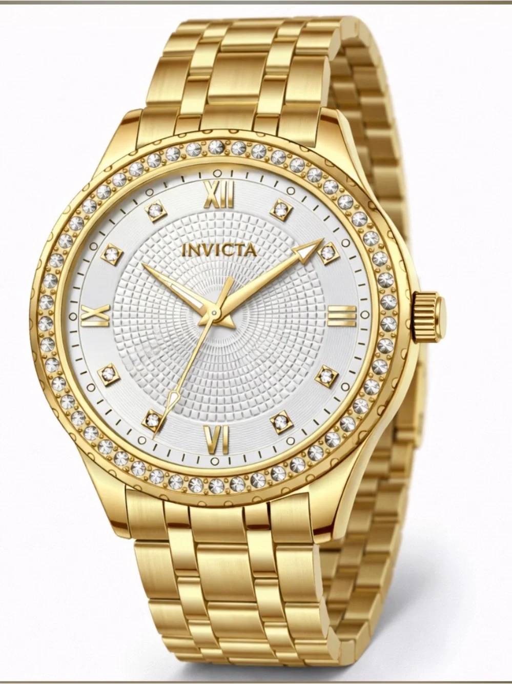 Invicta Gold and White Wildflower 33mm Crystal-Accent Women’s Bracelet Watch